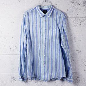 Star Clippers Mens XL Linen Button Down Dress Shirt Blue Stripe Lightweight